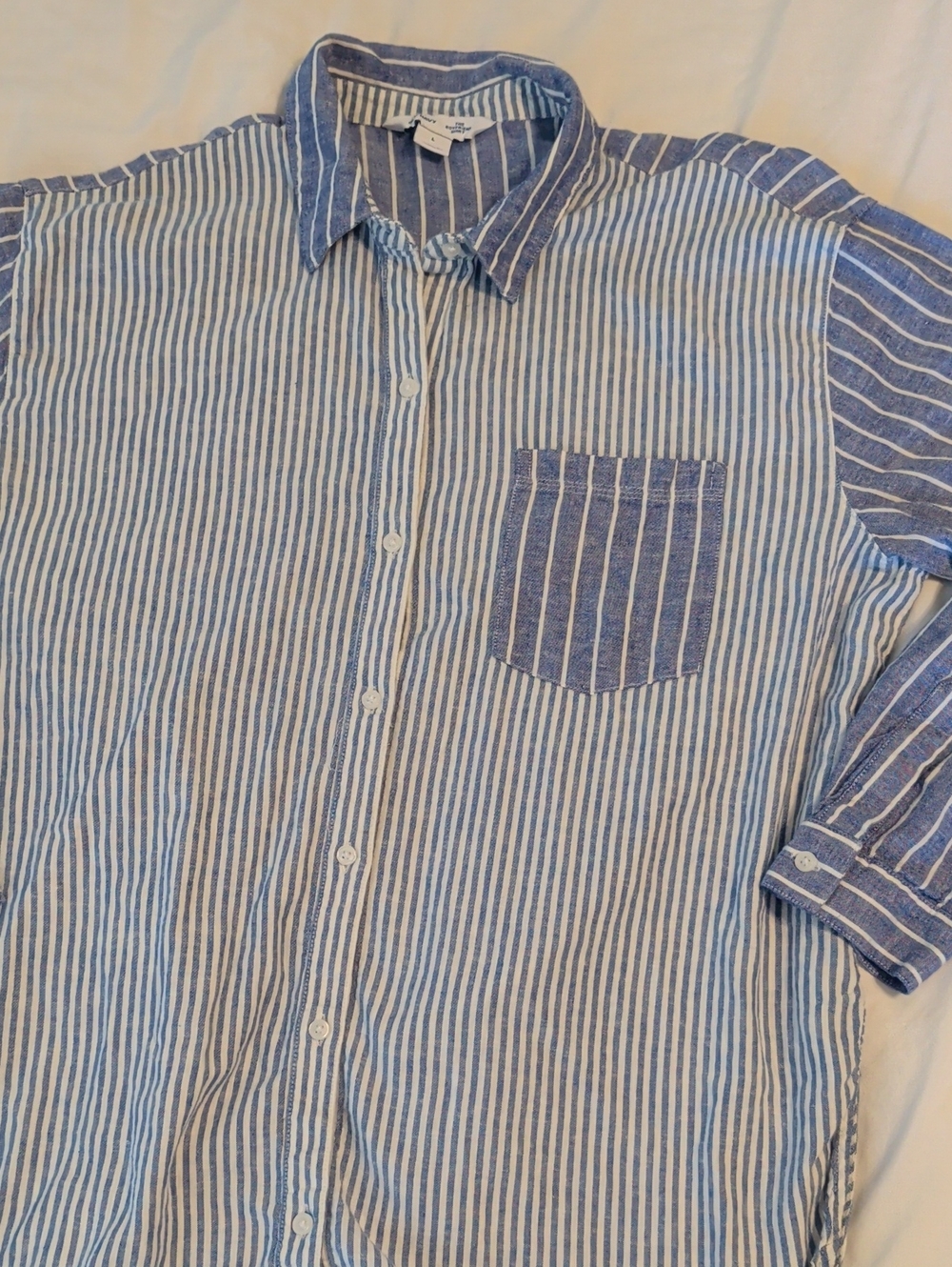 Old Navy Blue and White Striped Button-Down "Boyfriend" Shirt - Size Large